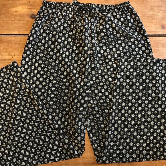 Vintage Kathie Lee Pants Black Patterned Wide Leg Lounge Medium Y2K - Picture 3 of 5